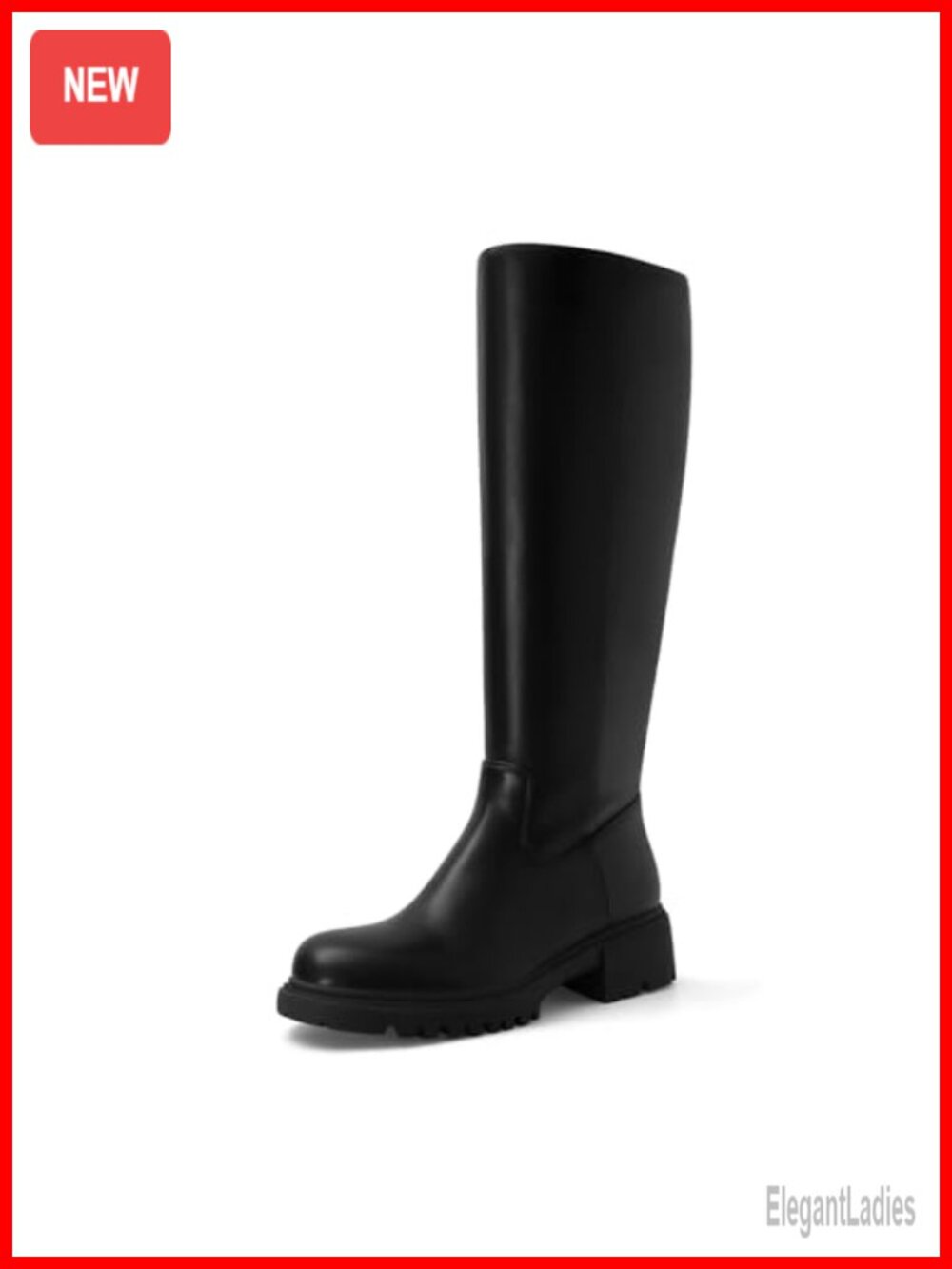 Women's Knee High Riding Boots Faux Leather Chunky Platform Heel Side Zip